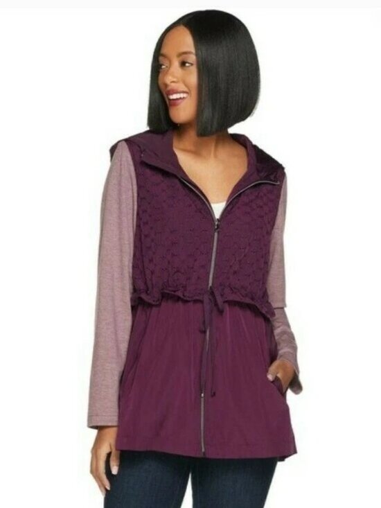LOGO by Lori Goldstein Jackets & Blazers - LOGO Lori Goldstein Purple Embroidered Utility Jacket Hoodie Zip Up Women’s 8